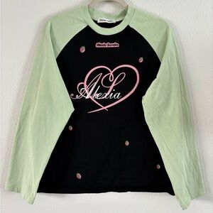 Alexia Sandro Strawberry Raglan Graphic Cotton Top - Black & Mint
